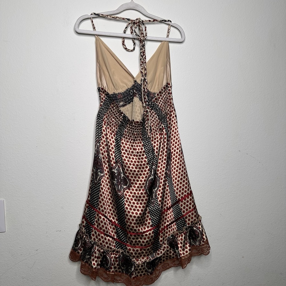 VTG Y2K Miss Me Womens Babydoll Halter Dress Polka Dot 100% Silk Boho Western - Picture 4 of 9